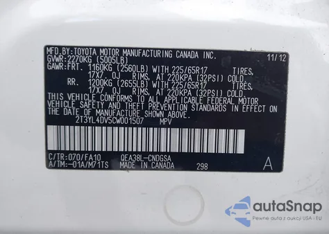 2012 Toyota Rav4 Ev from USA, damaged, VIN 2T3YL4DV5CW001507